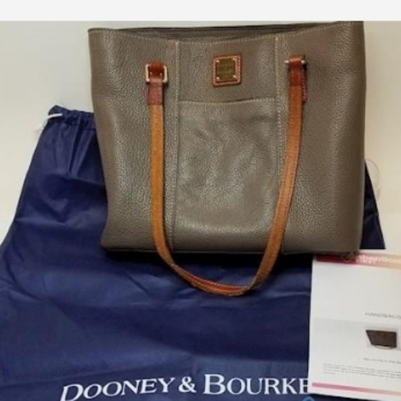 Dooney & Burke Pebble Leather Small Lexington Shopper Elephant Gray Tan - Picture 1 of 5